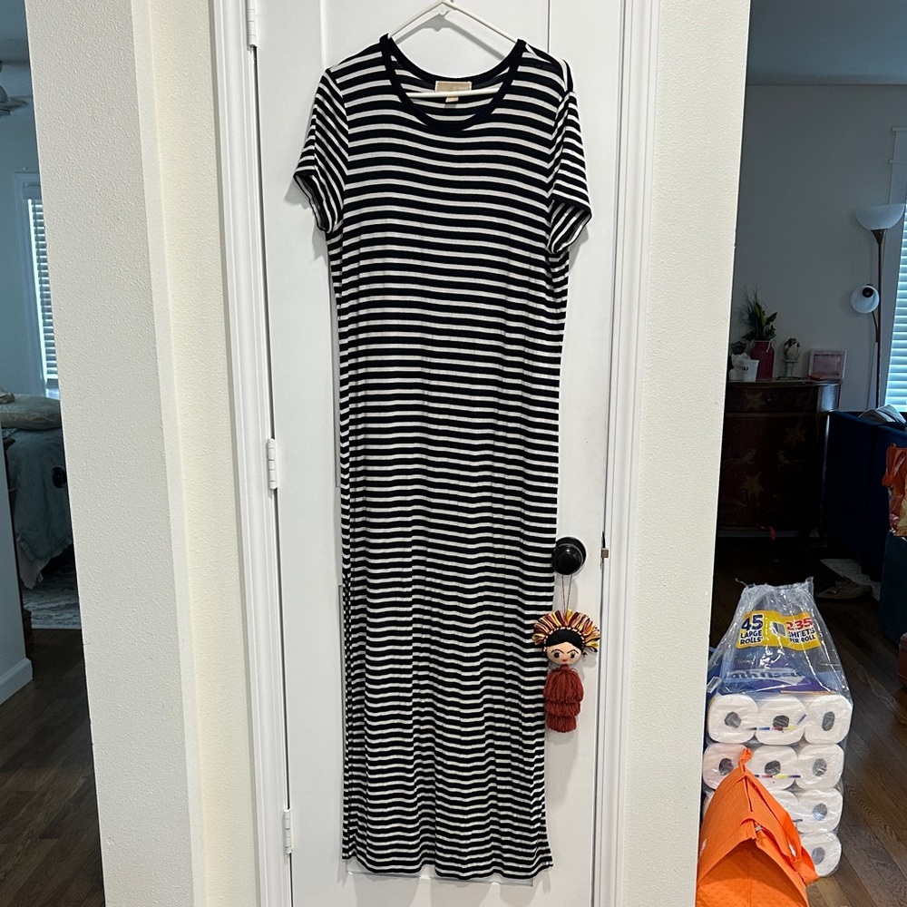 Michael Kors Black and White Striped Maxi Dress